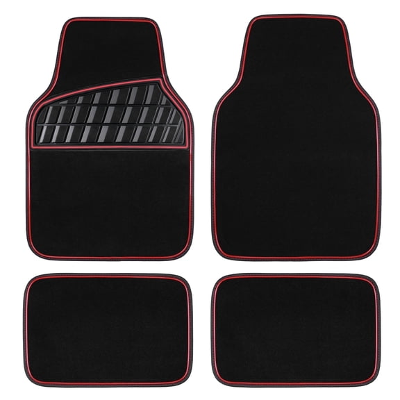 CAR GRAND Premium Carpet Car Mats Front & Rear Non-slip Waterproof All Season All Weather Automotive Floor Mats Black Red