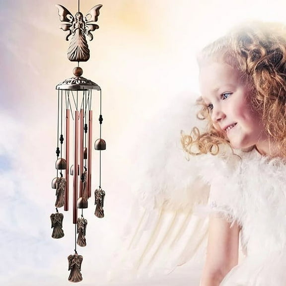 Ikohbadg Electroplated Brass Angel Wind Chimes Ornaments, Mixed Angel Hanging Decor with Melodious Sound, Elegant Metal Pipe Bells Chimes for Home