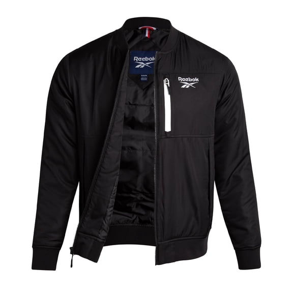 Chaqueta bomber Reebok para hombre, con aislamiento, cortavientos, talla grande, negra
