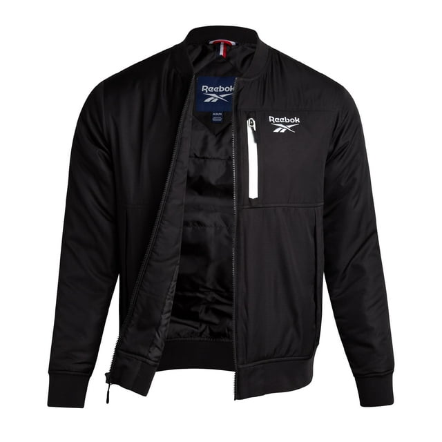 Chaqueta bomber Reebok para hombre, con aislamiento, cortavientos, talla grande, negra
