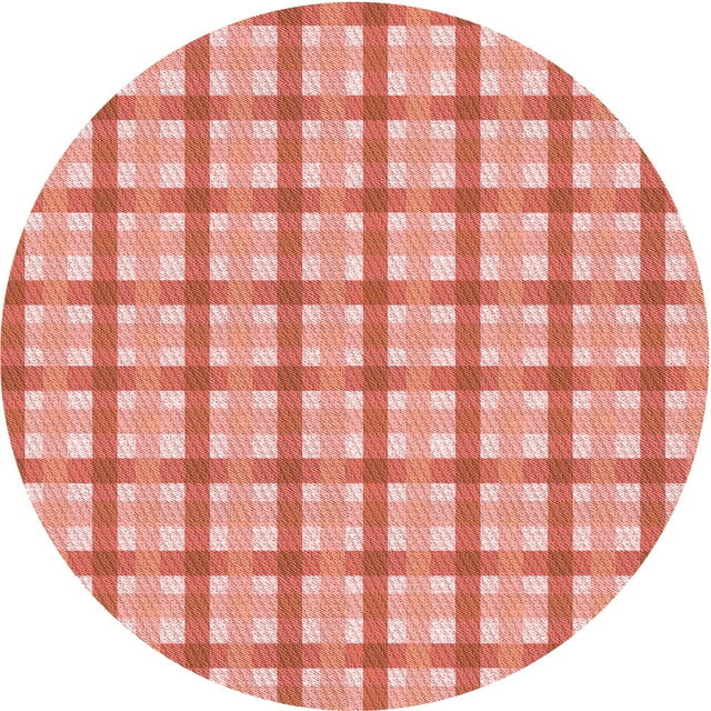 Ahgly Tapis Rond Lavable en Machine Intérieur Transitionnel Rose Saumon Clair, 3 Pieds Rond