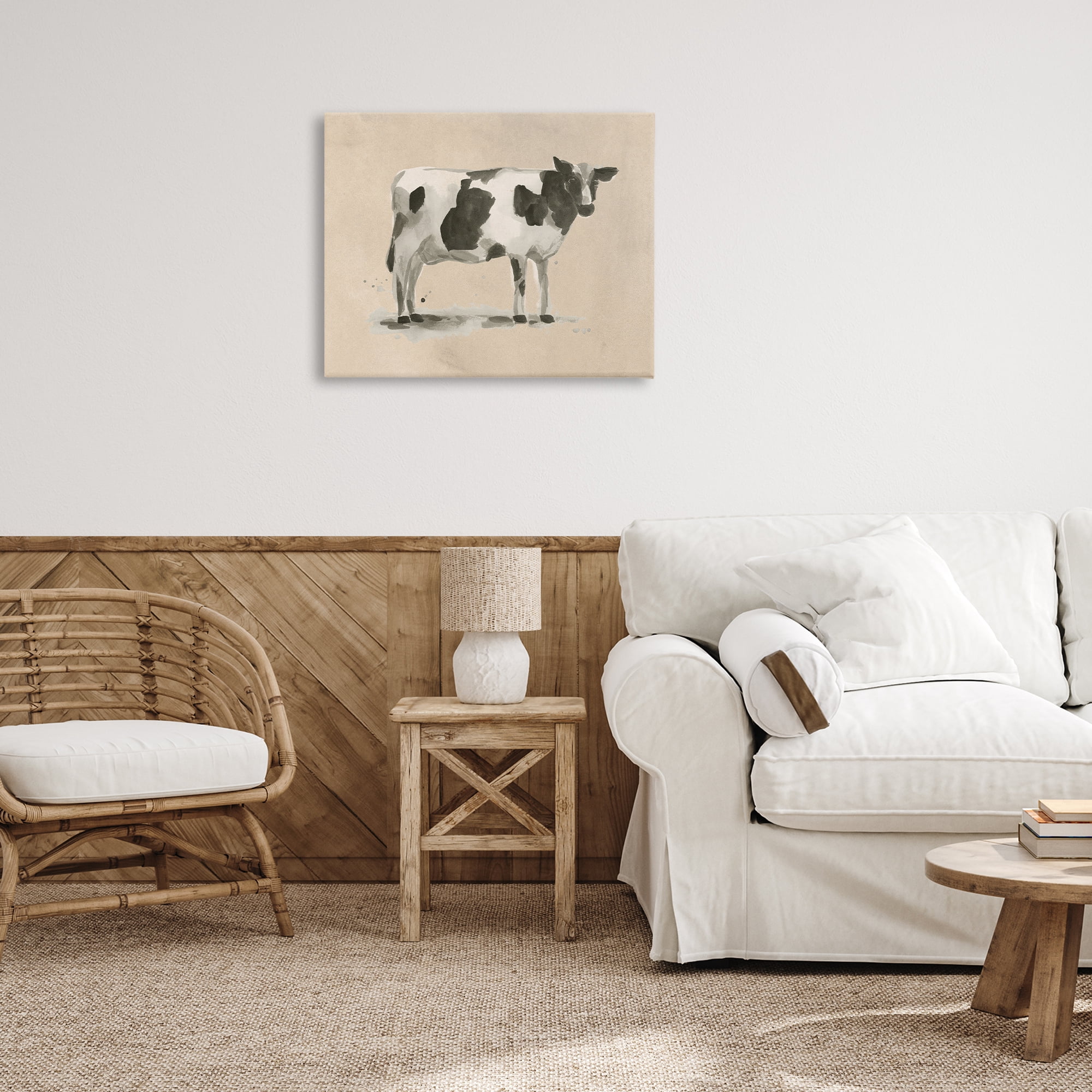 Stupell Industries Traditional Cow on Beige Animals & Insects Painting Gallery Wrapped Canvas Art Print Wall Art, 30 x 24