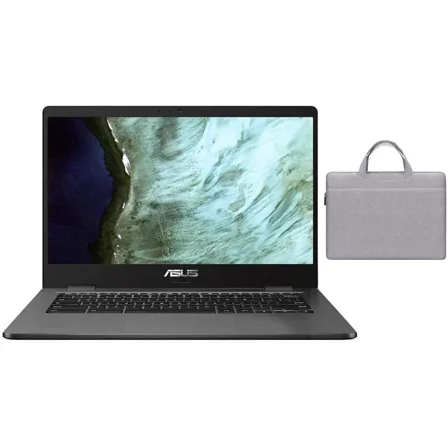 ASUS 14.0" HD (1366 x 768) Anti-glare Display Chromebook | Intel Celeron N3350 | Integrated Graphics | Webcam| Grey | 4GB RAM | 32GB SSD | Chrome OS | Bundle with Grey Bag