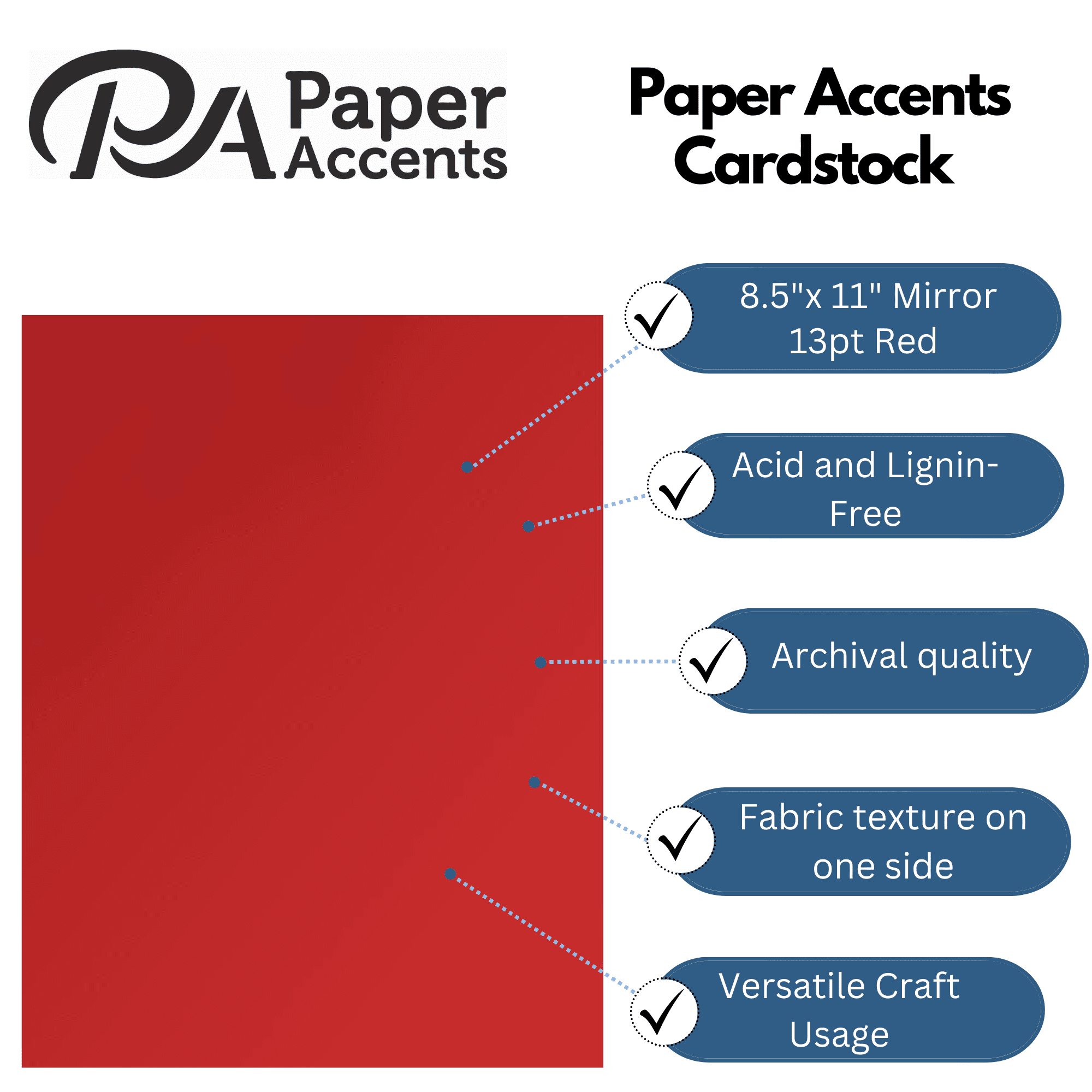 PA Paper Accents Mirror Cardstock 8.5" x 11" Red, 13pt colored cardstock paper for card making, scrapbooking, printing, quilling and crafts, 25 piece pack