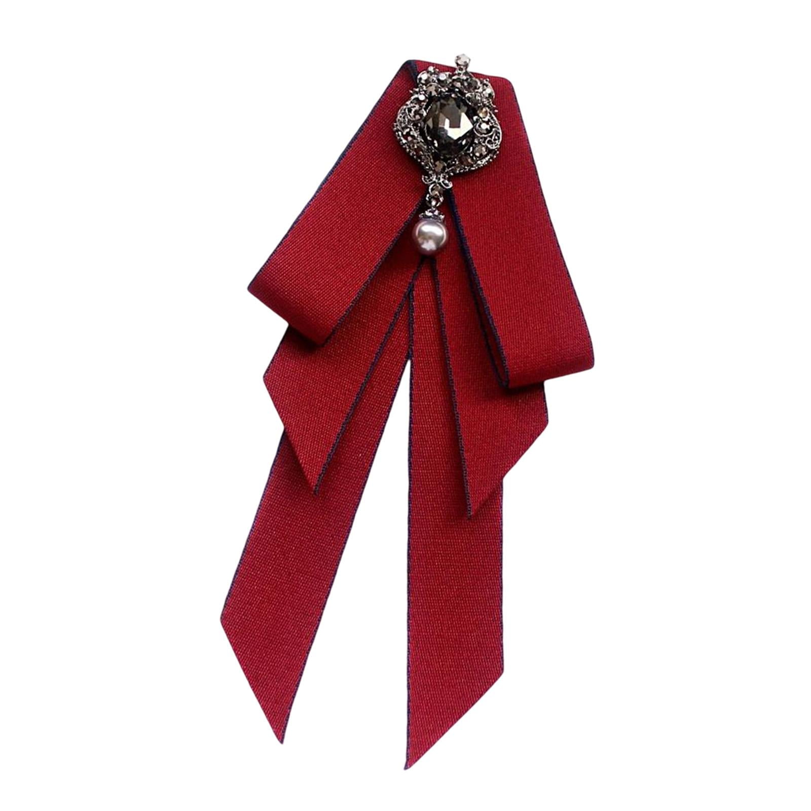 Bow Tie for Women Brooch Pin Rhinestone Girls Elegant Ribbon Fashion Collar  Jewelry Bowknot Necktie Bowties for Gift Suit Graduation Red 