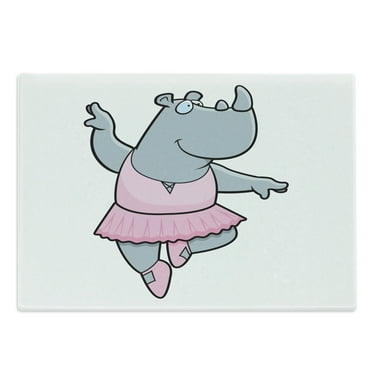 Rhinoceros Cutting Board, Funny Cartoon of Horned Animal on Plain Background, Decorative Tempered Glass Cutting and Serving Board, in 3 Sizes, by Ambesonne
