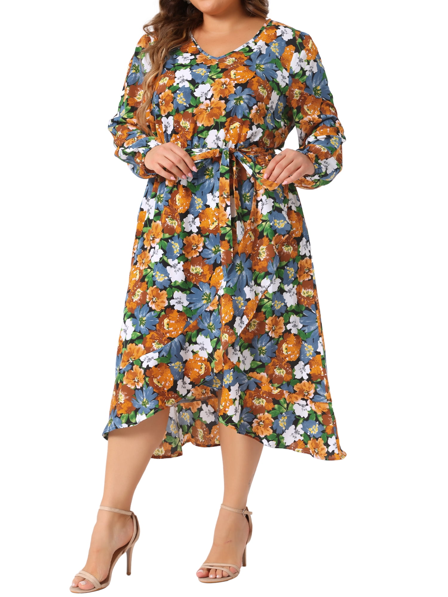 DARING DIVA Plus Size Maxi Long Sleeve V Neck Dress 3X Black