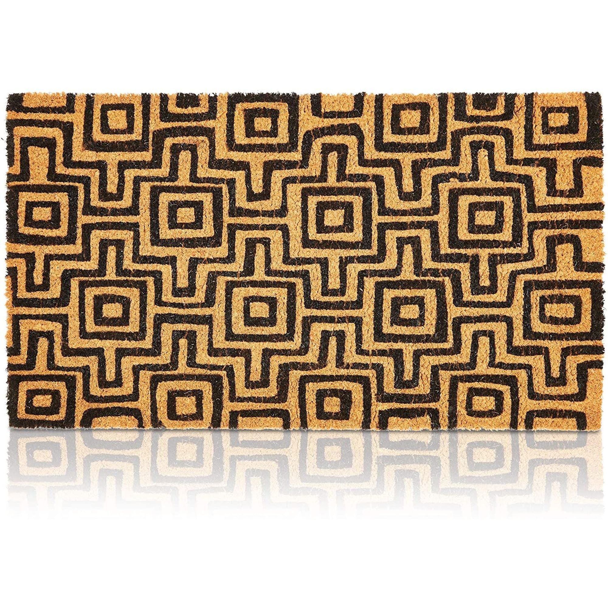 Black Patterned Natural Coir Door Mat 17"x30" Front Doormat