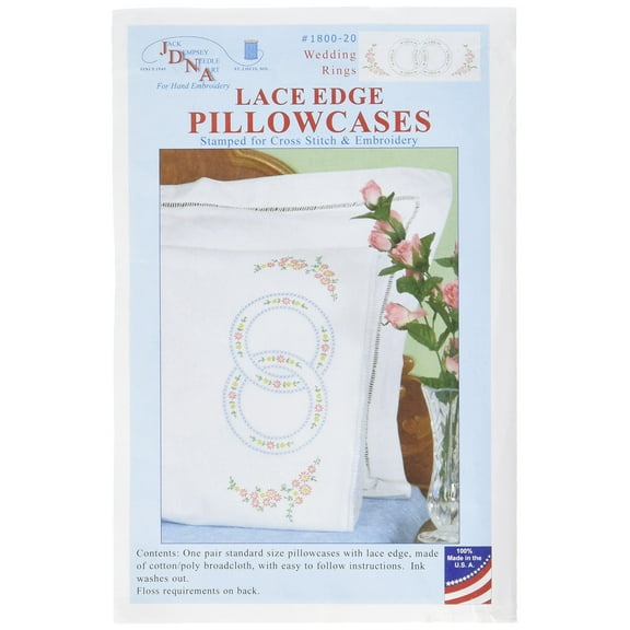 Stamped Pillowcases With White Lace Edge 2/Pkg-Wedding Rings