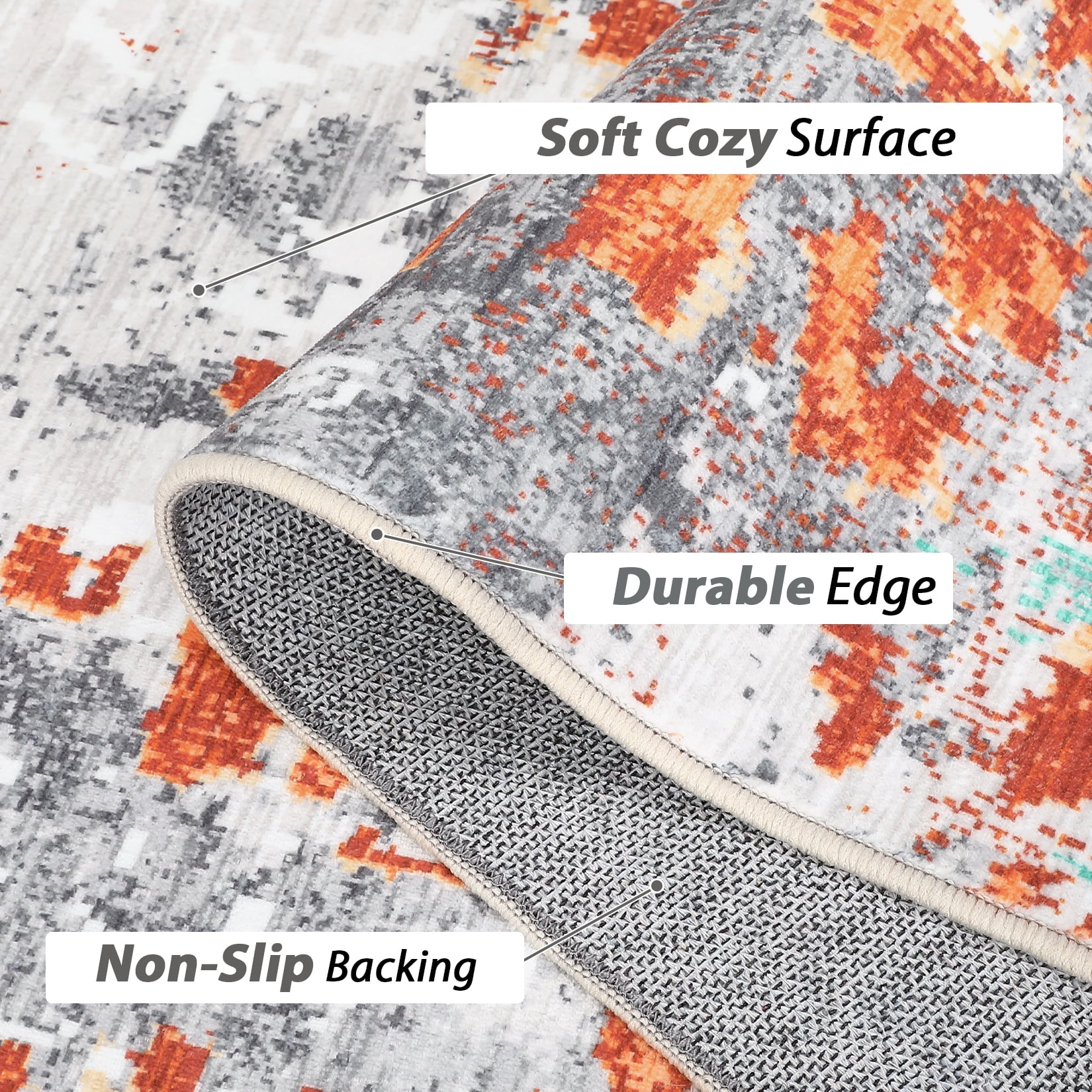 Hasoo 9' x 12' Multi-Color Modern Abstract Area Rug for Living Room Washable Indoor Home Decor Carpet, Orange/Gray