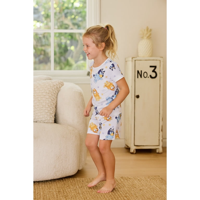 Bluey 4-Piece Girls Pajama Set with 2 Short Sleeve Tops & 2 Shorts