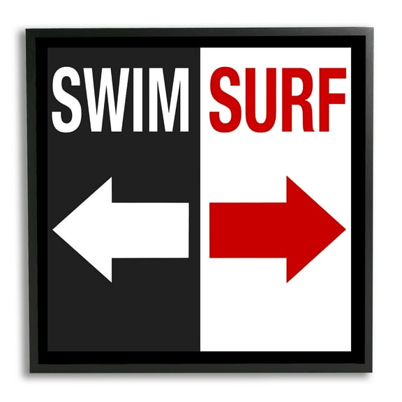 Stupell Industries Swim Surf Arrows Sign Ocean Coastal Words Graphic Art Black Framed Art Print Wall Art, Design by Graffitee Studios