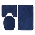 thumbnail image 2 of Juego de 3 alfombrillas de baño con relieve de piedra para tapa de inodoro, alfombrillas absorbentes para bañera, color azul marino, 2 of 14