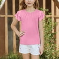 thumbnail image 7 of Taqqpue Girls Ruffle Short Sleeve T Shirts Kids Crew Neck Casual Shirts Pleated Flowy Solid Color Loose Fit Blouse Cute Fashion Tees Tops 5-12 Years, 7 of 7