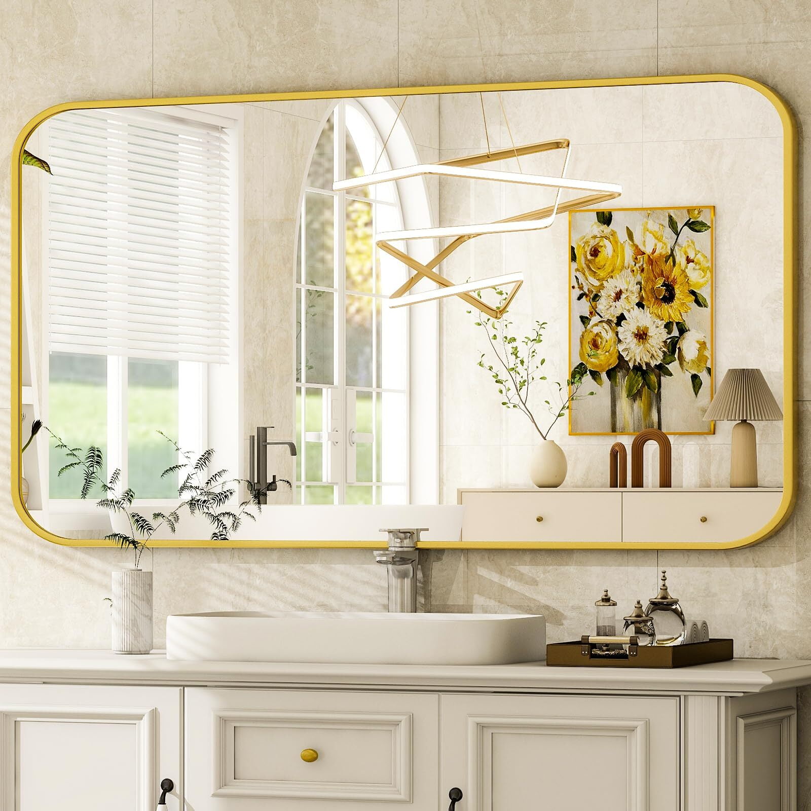 Anyrose Bathroom Mirror for Wall, 30 x 48 Inch Metal Framed Rectangle Mirror, Wall Mounted Vanity Mirror for Bathroom,Gold