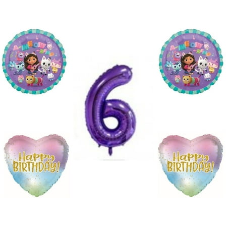 Gabby's Dollhouse 6th Sixth Birthday Party Balloons Decorations Cats Purple