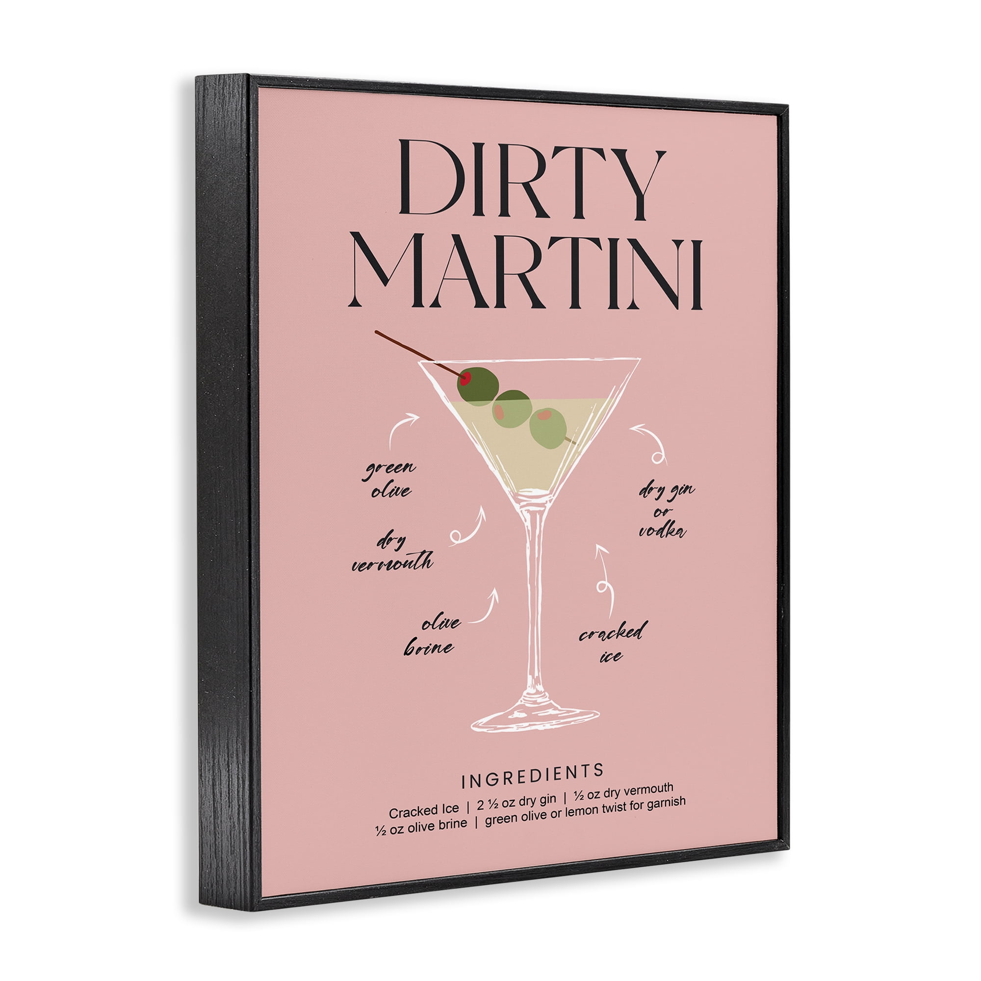 Stupell Industries Dirty Martini Pink Recipe Black Framed Giclee Art, design by Lettered and Lined