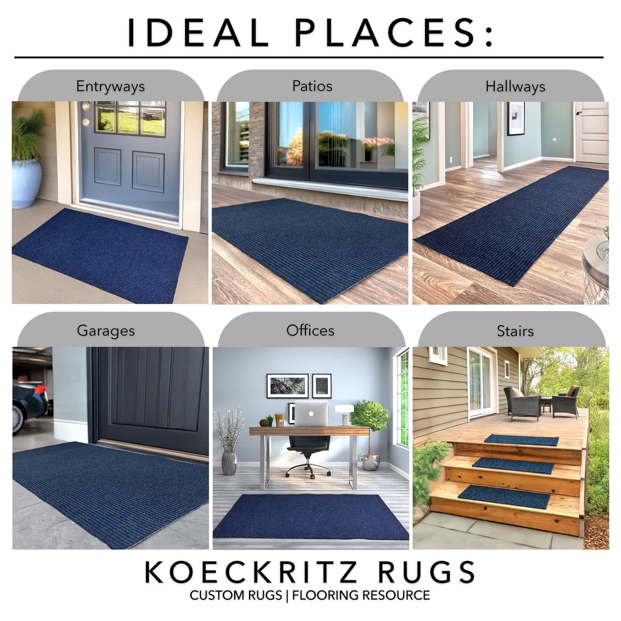 Koeckritz Rugs Heavy Duty Non-Slip Blue Area Rug, 2' x 3', Durable, Easy to Clean