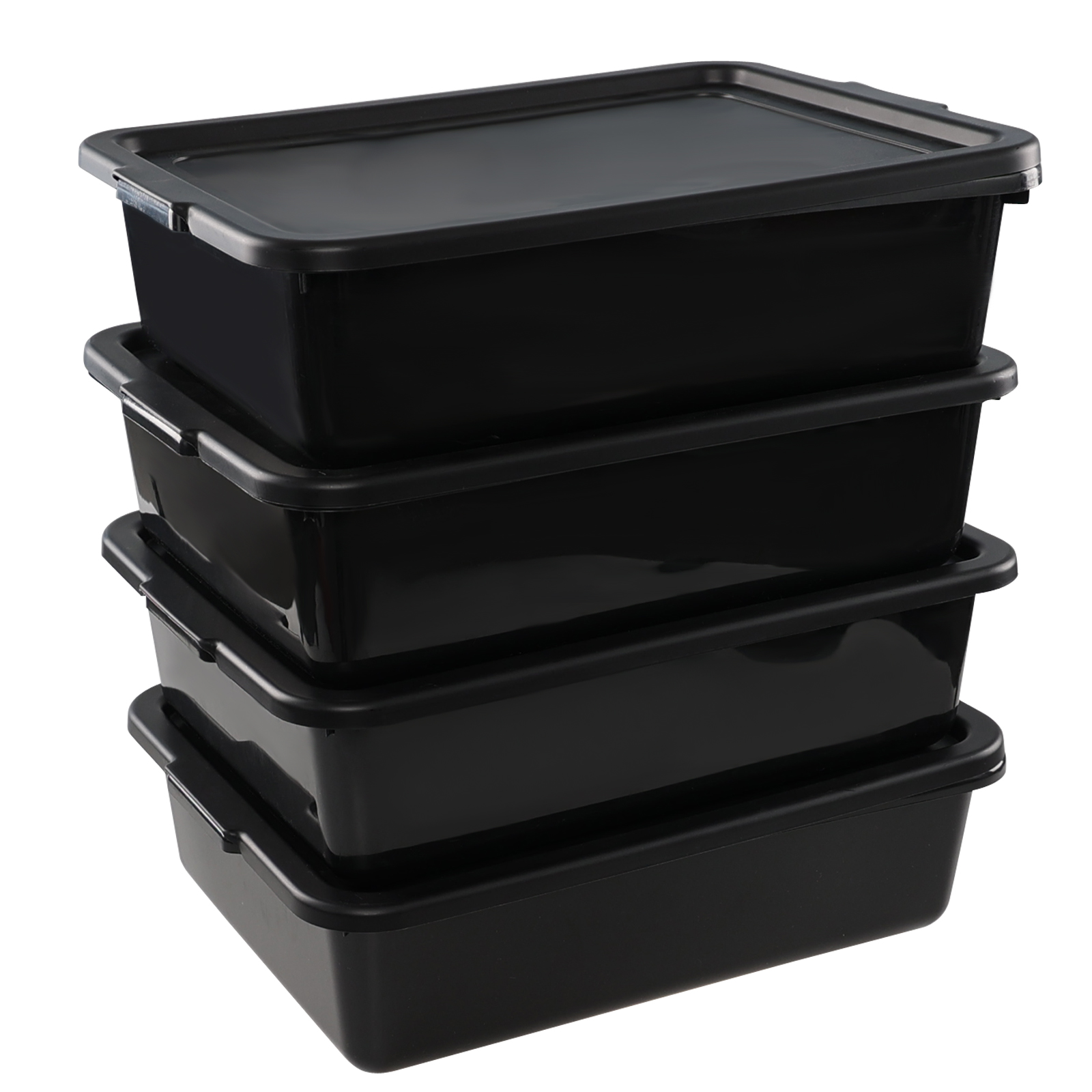 Yuright 4 Packs 13 L Plastic Commercial Bus Tubs with Lids, Utility Bus Box Tub, Black