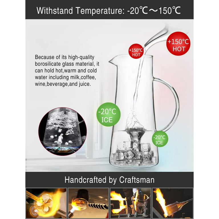 CNNIK cNNIK 51 Oz glass Pitcher with Lid Heat Resistant Borosilicate Water  Pitcher glass carafe Iced Tea Pitcher for Fridge Juice Milk
