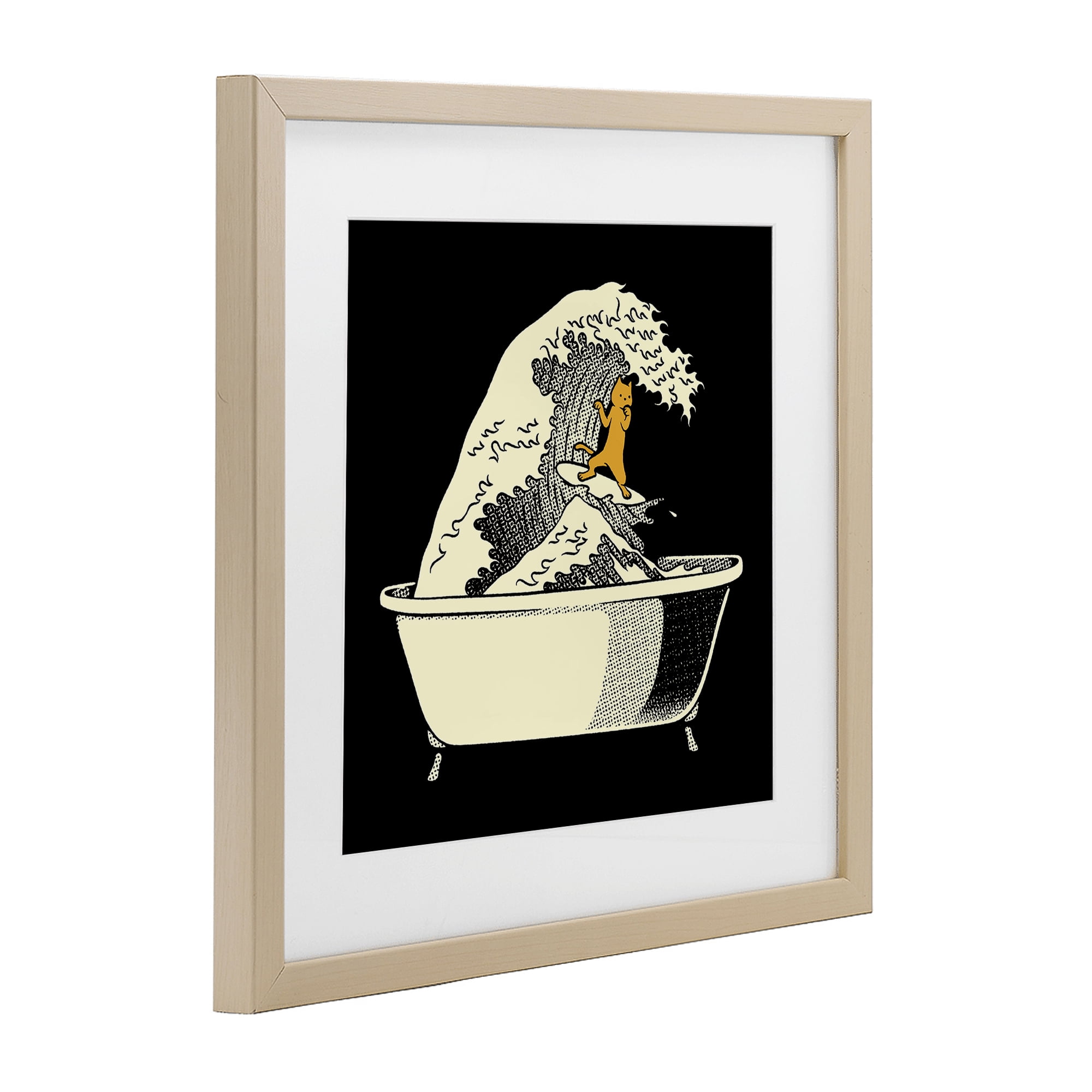 Stupell Industries Kanagawa Bathtub Cat Birch Framed Print Under Glass, design by Tobe Fonseca