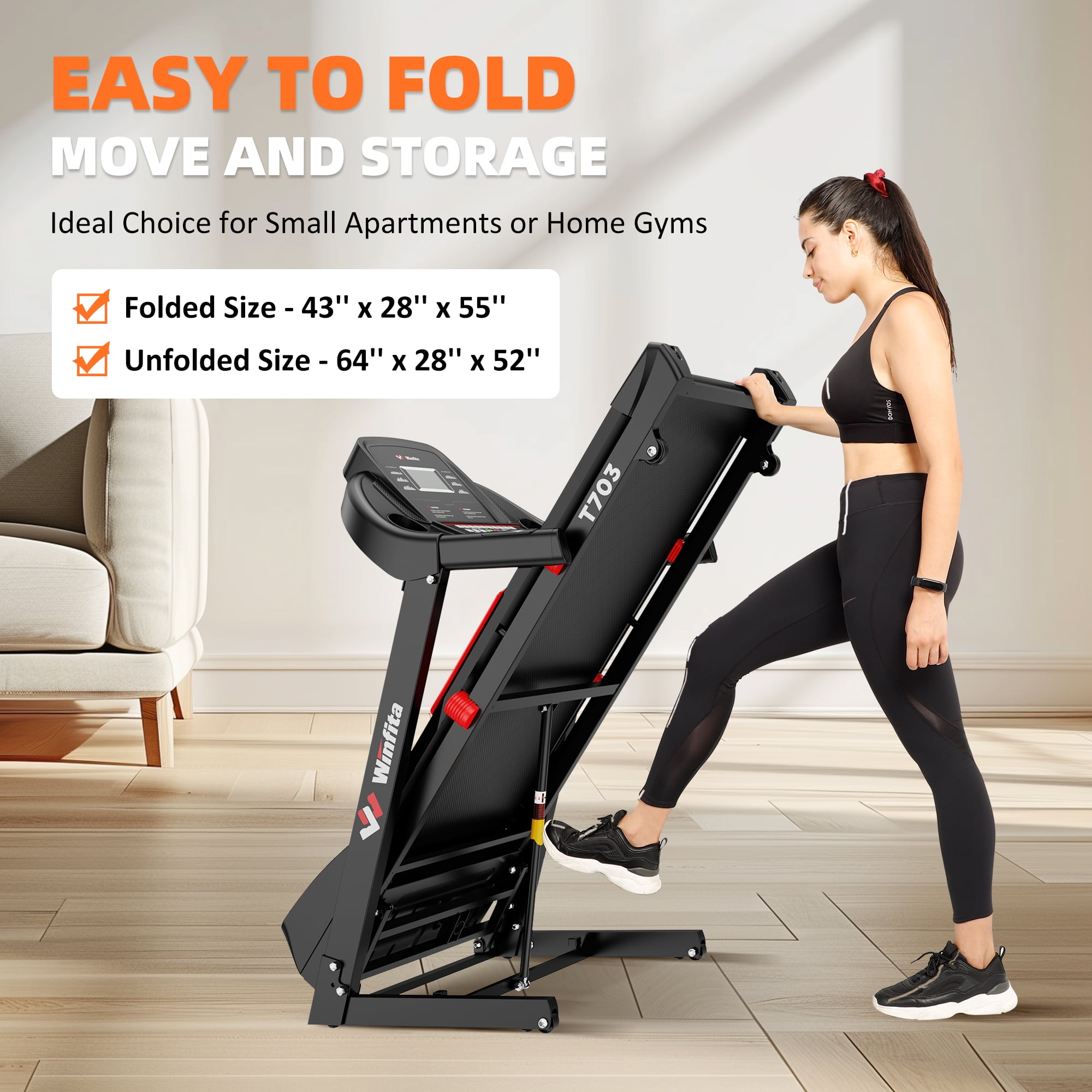 Winfita Treadmill with Auto Incline, Foldable Running Machine, 10 MPH Walking Pad Treadmill with Bluetooth/APP Control, 300 lbs Capacity