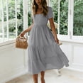 thumbnail image 5 of MYAOYI Women's Dresses Boho Flowy Midi Dress Square Neck Short Sleeve Ditsy Floral Tiered Casual Summer Dress, 5 of 7