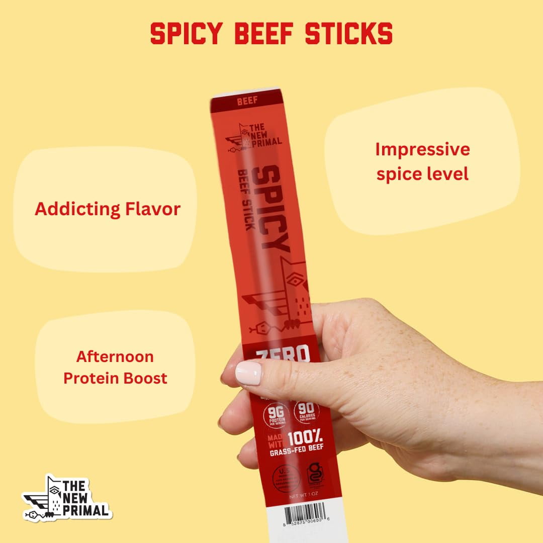 Pack of 20, The New Primal Spicy Beef Meat Sticks, 1 oz
