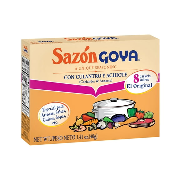 GOYA Sazon with Coriander and Annatto Seasoning Mix, 8 Packets, 1.41 oz Box