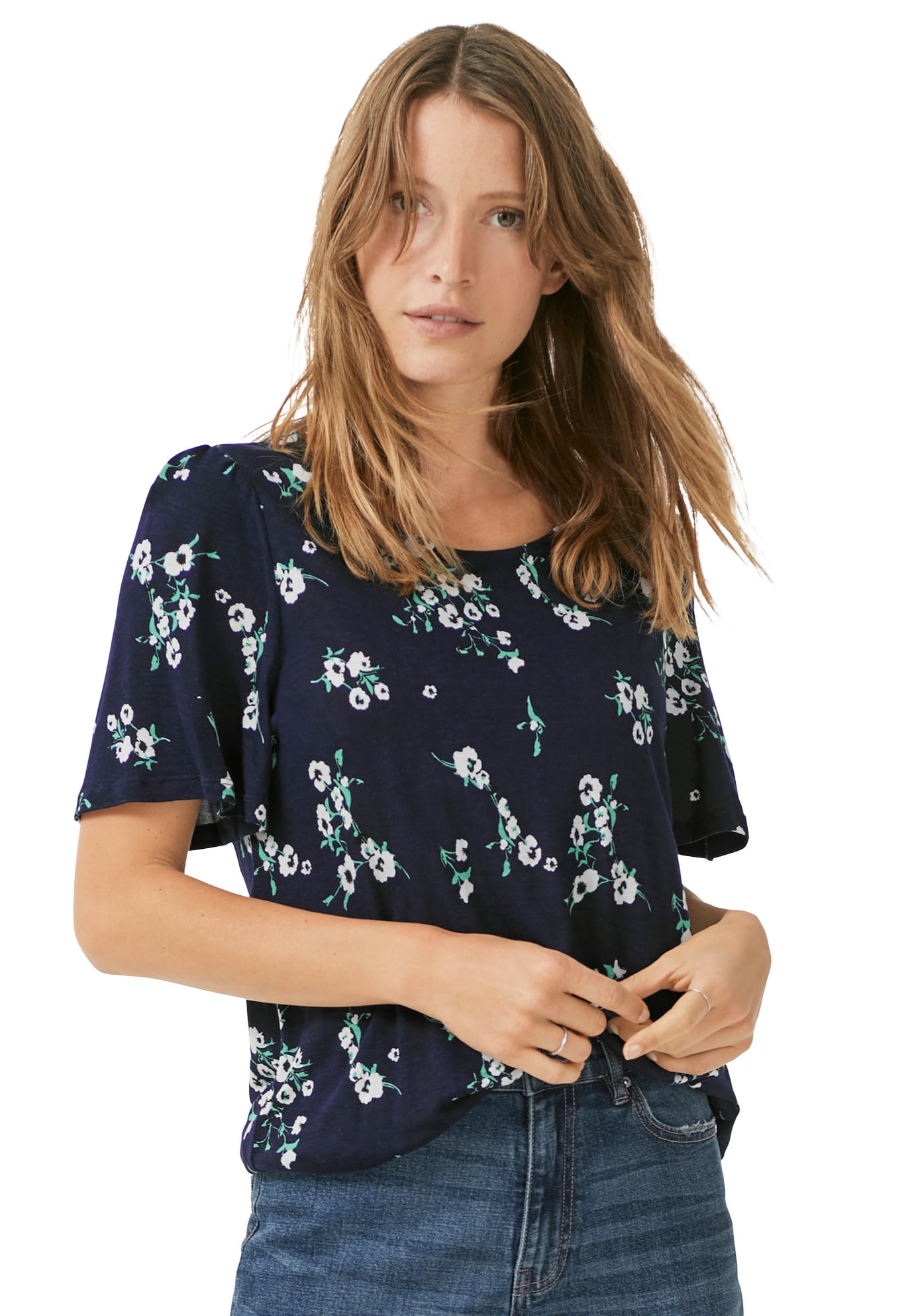 Ellos Women's Flutter Sleeve Tee T-Shirt - Walmart.com