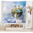 thumbnail image 2 of Fantasy Tapestry, Island with Dragon Castle Tower Waterfall and Flipped Mountain in Space Image, Wide Wall Hanging for Bedroom Living Room Dorm, 80" X 60", Pale Blue, by Ambesonne, 2 of 9