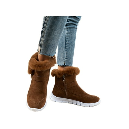 

Kesitin Ladies Comfort Faux Fur Plush Lining Boot Work Breathable Fuzzy Ankle Bootie Brown 7