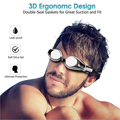Anti Fogging with 3 Nose Pieces Adult/Youth Details about   Ushake Mirrored Swim Goggles 