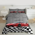 thumbnail image 2 of Homewish Red Racing Car Bedding Comforter Set,Checkerboard Race Flag Twin Comforter Sets,Red Gray Black Bedding Set For Boys Kids,Ultra Soft Home Decor Reversible,2-Piece, 2 of 8