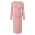 thumbnail image 3 of Lispipm Sweater Dress for Women Long Sleeve Maternity Dress with Crew Neck and Slim Fit Ribbed Knit Maxi Dress for Fall Winter Pink XL, 3 of 9