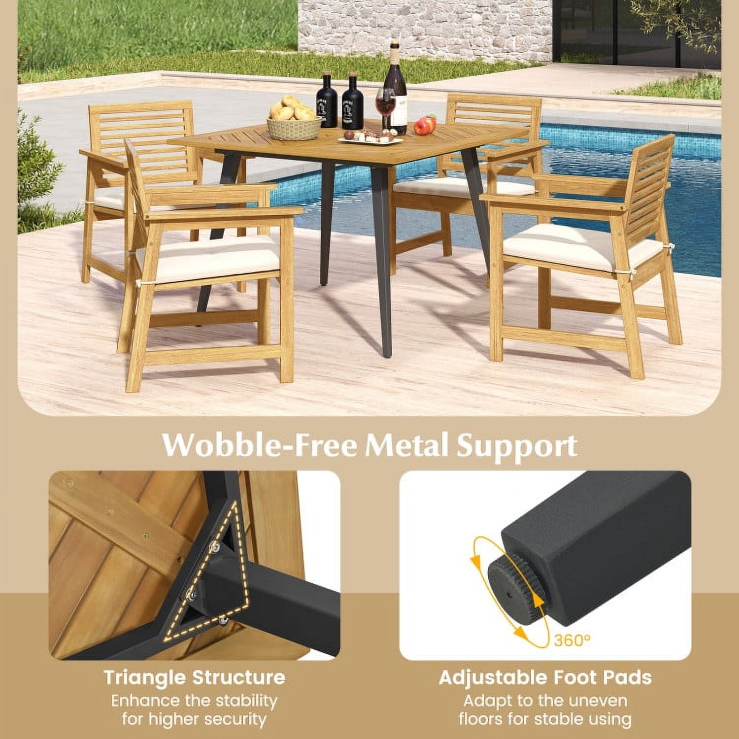 Aimee Lii 4-Person Acacia Wood Outdoor Dining Table for Garden Poolside and Backyard, Outdoor Patio Furniture Aimee Lii 4-Person Acacia Wood Outdoor Dining Table for Garden Poolside and Backyard, Outdoor Patio Furniture