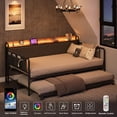 thumbnail image 5 of Daybed with Trundle and LED Lights, Twin Size Sofa Bed with Upholstered Headboard & Charging Station, Metal Frame for Bedroom, Living Room, Guest Room, 5 of 9