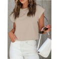 thumbnail image 2 of Womens Short Sleeve T-Shirts Round Neck Rolled Dolman Sleeve Tops Solid Casual Cropped Tees, 2 of 7