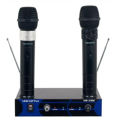 VocoPro VHF3308 Dual Channel VHF Rechargeable Wireless Microphone System