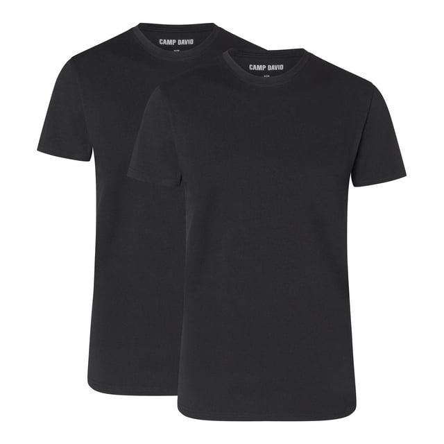 CAMP DAVID Camisetas para hombre, pack de 2 - Camiseta cuello redondo 2P, Algodón elástico Negro 2XL (XX-Large)