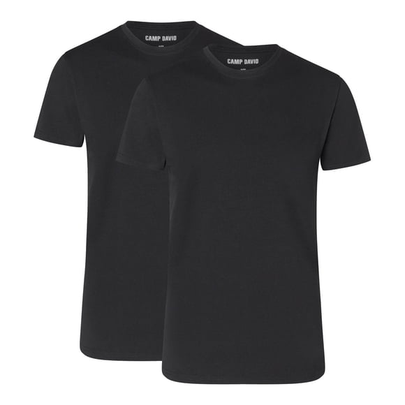 CAMP DAVID Camisetas para hombre, pack de 2 - Camiseta cuello redondo 2P, Algodón elástico Negro M (Medium)