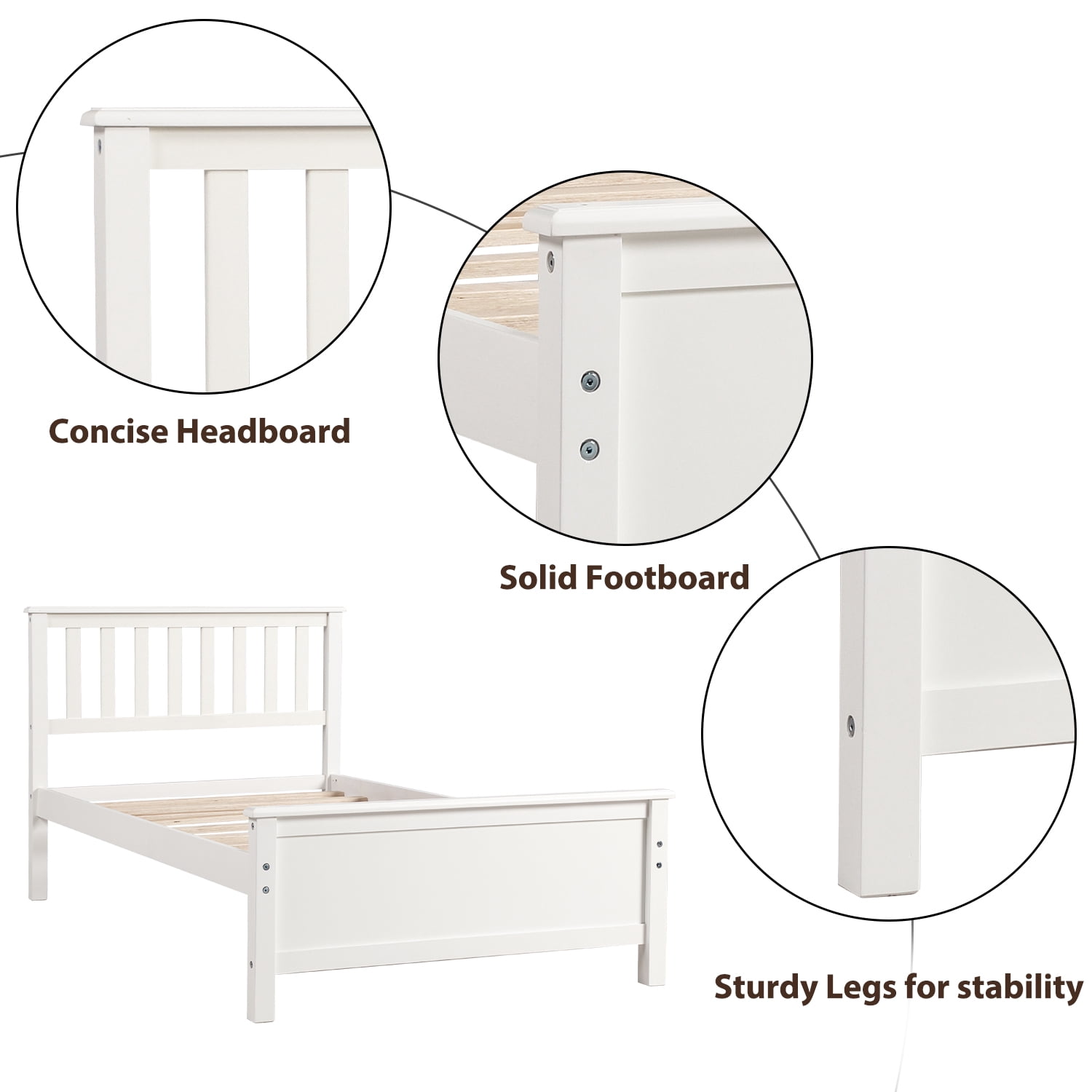 Gewnee Twin Size Wood Platform Bed with Headboard,Footboard and Wood Slat Support for Kids,White