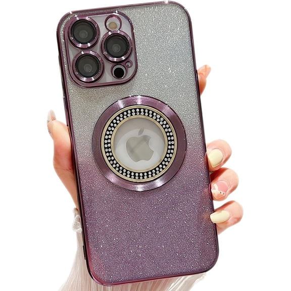 for iPhone 13 Pro Max Magnetic Glitter Case Compatible with MagSafe,with Camera Lens Protector Logo View Dust-Proof Net, Full Protection Slim Shockproof Anti-Scratch for Women Girls-Purple