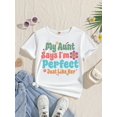 thumbnail image 1 of Camiseta de niña con estampado floral "Mi tía dice que soy perfecta igual que ella". Cuello redondo informal, manga corta, tejido ligero para primavera/verano y otoño., 1 of 6
