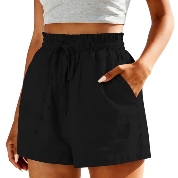 GUACER Lounge Shorts for Women Cotton Linen Drawstring Elastic Waist Pleated with Pockets Breathable Baggy Shorts