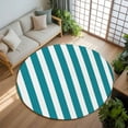thumbnail image 3 of 8ft Round Rug, Teal Striped Non-Skid Rubber Backing Large Area Rugs - Living Room Bedroom Home Office, Simple Art Vertical Stripe Farmhouse Indoor Floor Mat Carpets Washable Rug, 3 of 9