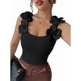 thumbnail image 2 of Women'S 3D Floral Fitted Tank Top Pearl Crew Neck Sleeveless Tops Black L, 2 of 8