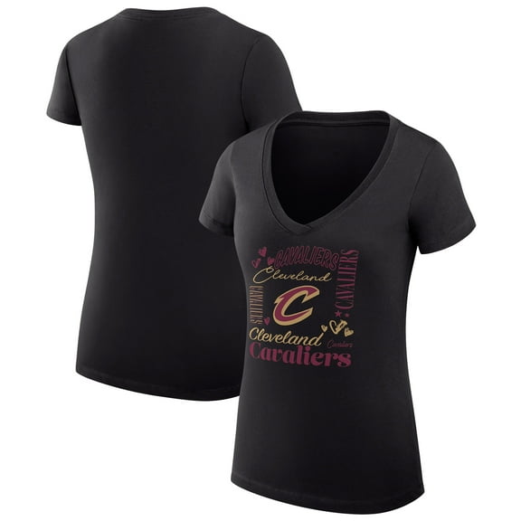 Women's G-III 4Her by Carl Banks Black Cleveland Cavaliers Super-Slim Fit Lightweight Team Name Collage Graphic V-Neck