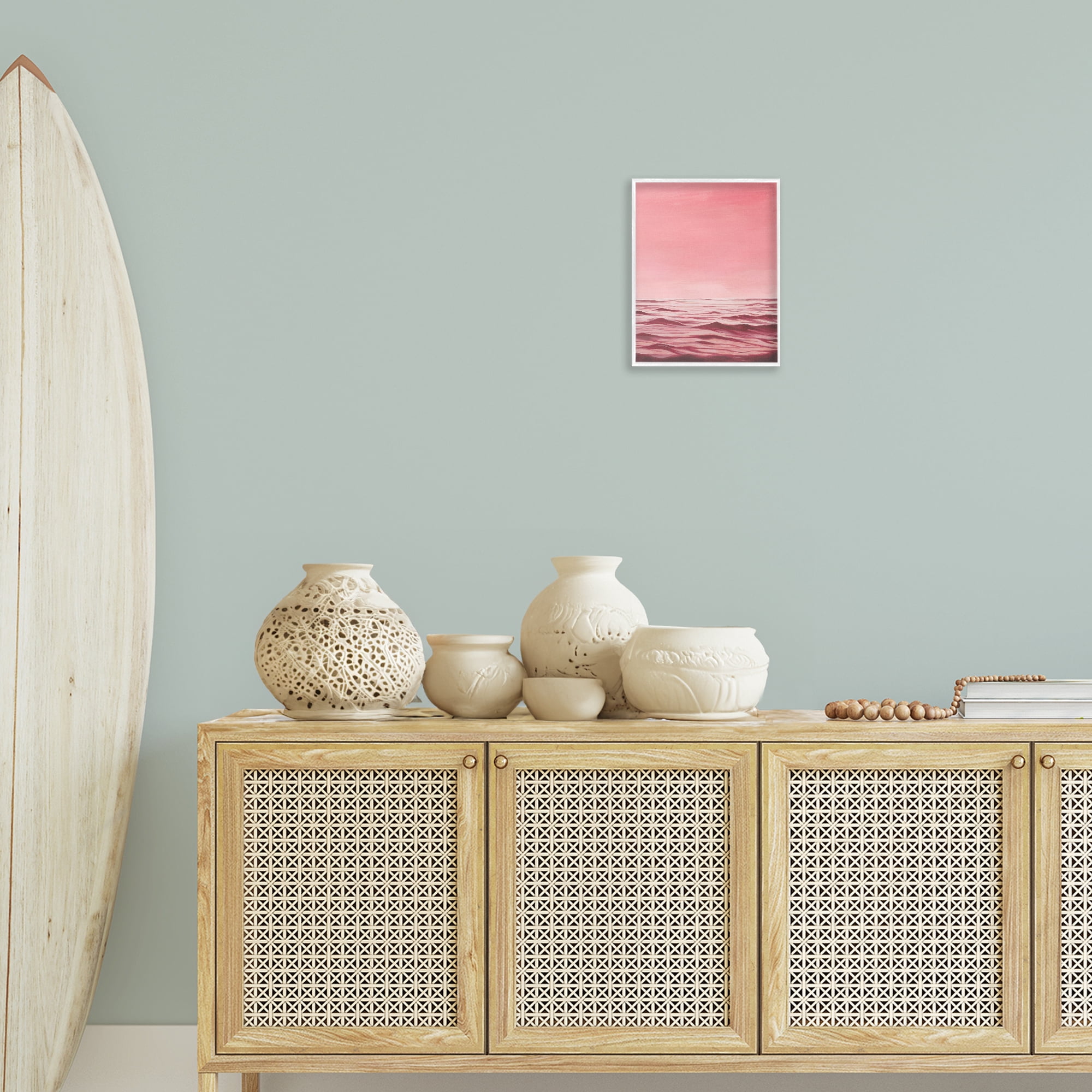 Stupell Industries Pink Sea Waves Coastal Painting White Framed Art Print Wall Art, 11 x 14