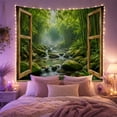 thumbnail image 2 of Scenic Looking Through with Open Wooden Window Hinged, Mystical Fantasy for Space Lovers, Galaxy Room Decor, Housewarming Gift, Tapestry Wall Hanging for Bedroom and Dorm, 2 of 7